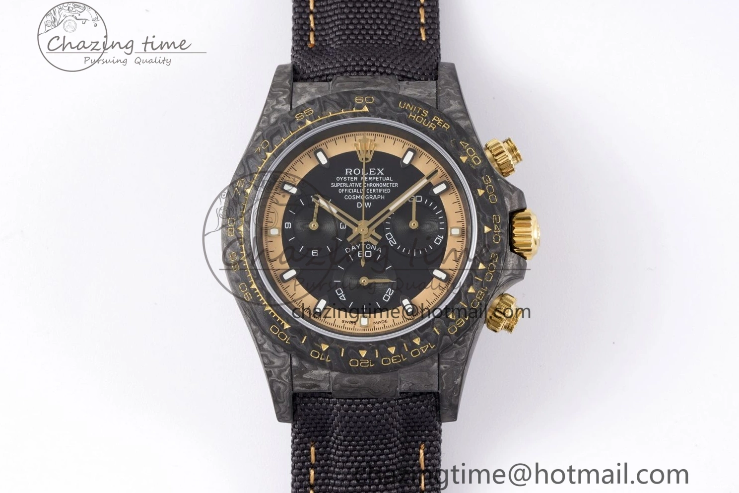 and Daytona Bezel Edition A7750 Black Gold DIWF Nylon Case DIW Carbon Black on Strap Dial 0117